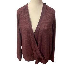 Hyba Wrap Sweater Thin Knit Hooded Top Womens XL Purple Long Sleeve